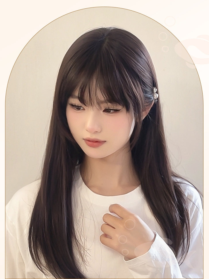 Dark Wig 60CM Air Length Brown With Bangs Straight
