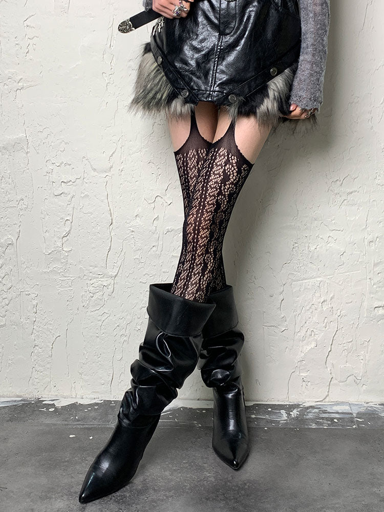Dark Gothic Black Punk Suspender Tights