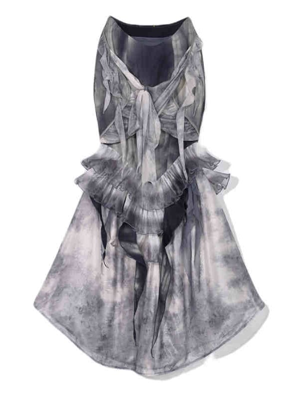 Jupe sirène gothique Corpse Bride bleu poussiéreux à volants et genoux