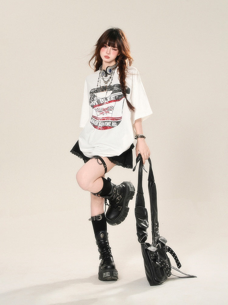 バックル付きグラマラスブラックレースストラップトリムティアードスカートレオパード