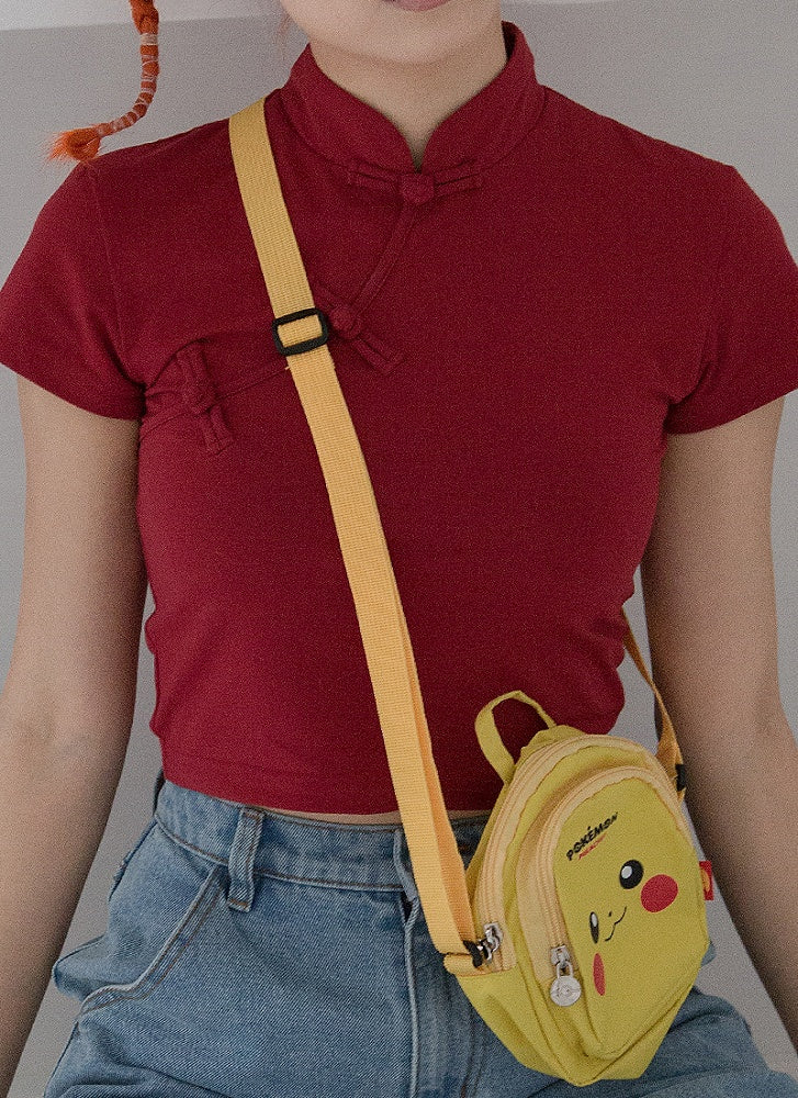Frog T-Shirt Crop Cheongsam Available Colors Buttons 5 Mandarin Style in with Collar -