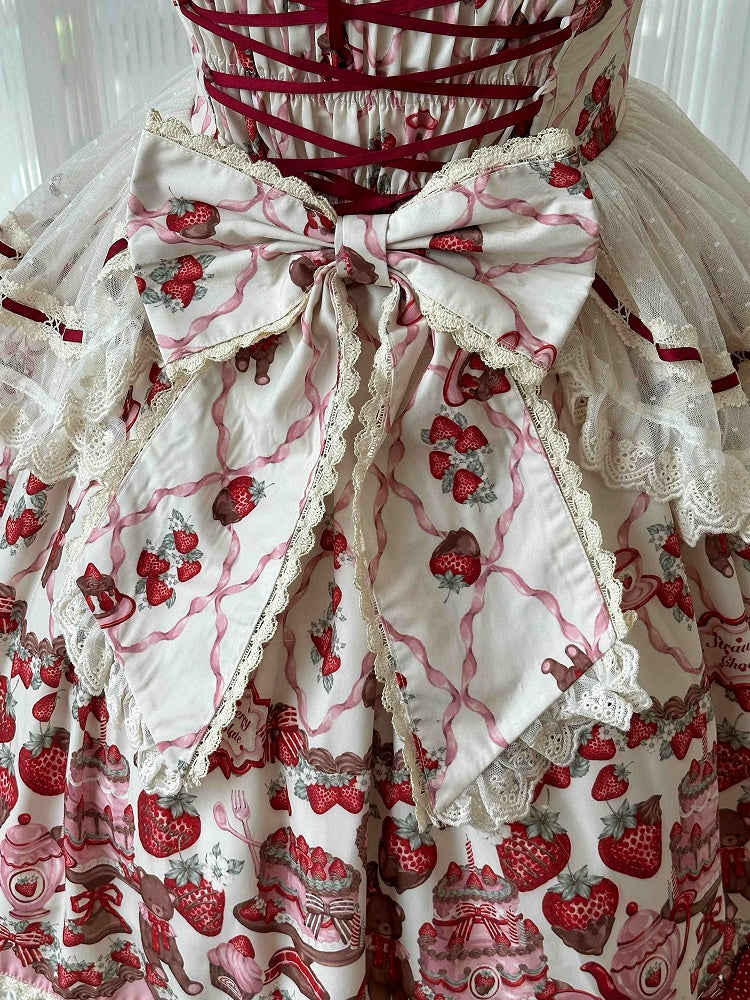 Big Bow Strawberry Print Beige