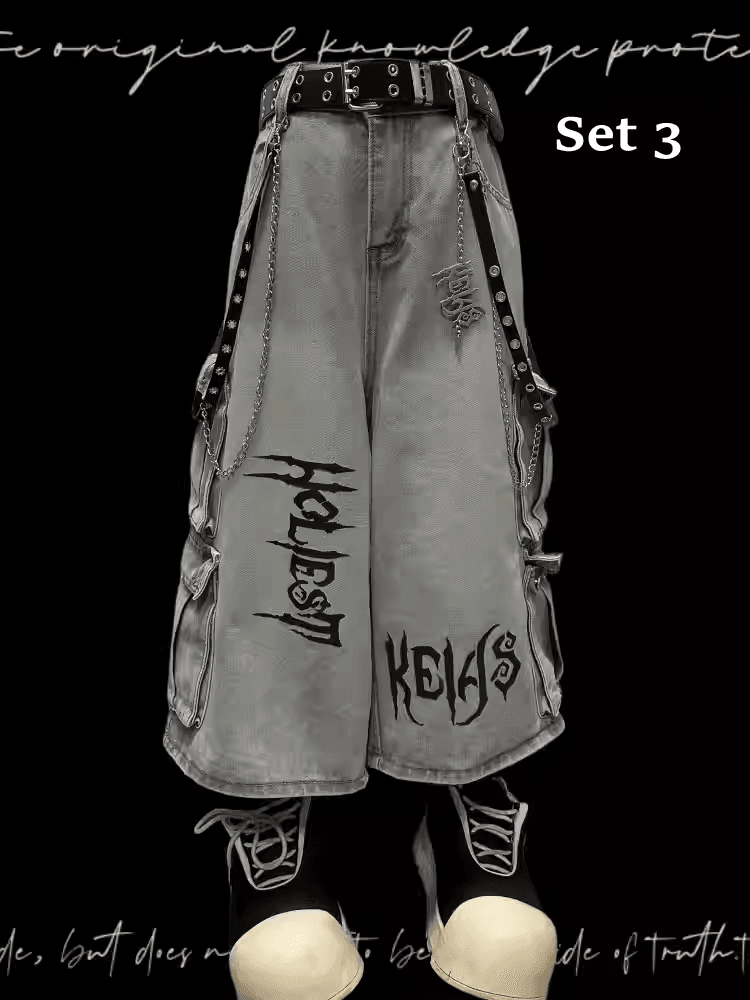 mit Jeans Free Hellblauer Punk Rock Weitbein Cargo Charm