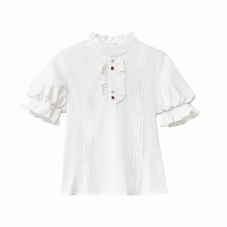 Bluse mit Puffärmeln und weißen Faltendetails, Rüschen am Ausschnitt