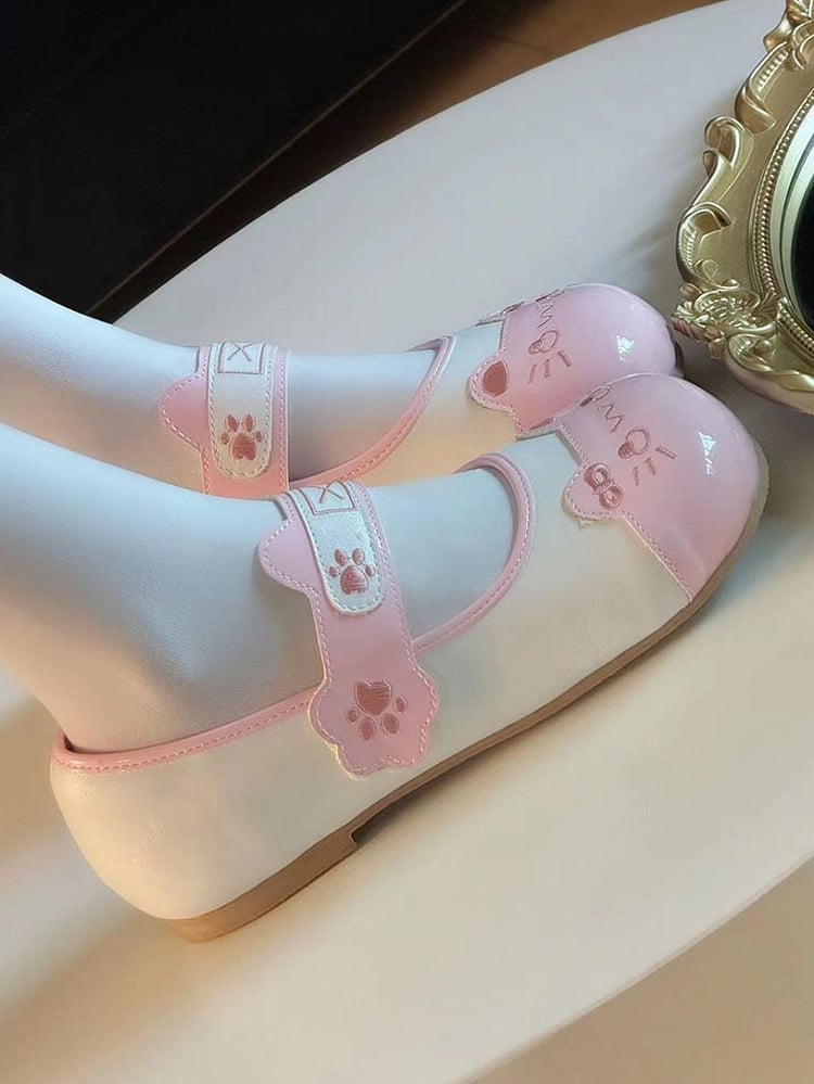 PU with Toe Pink Round Flats Lolita Leather - Sweet