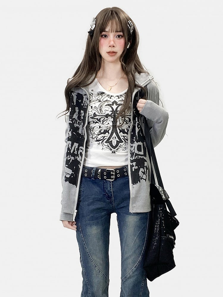 Jacket Bittersweet Print Design Gray