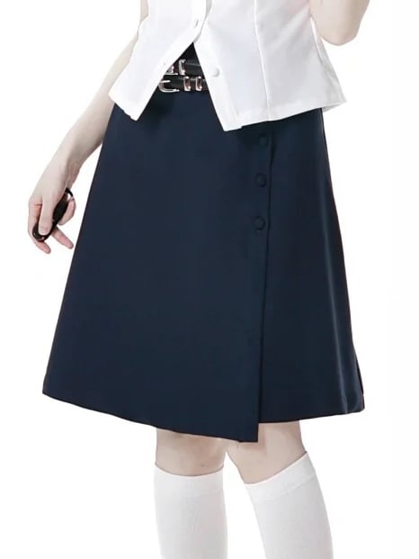Uniform Navy Blue JK Knee-length Skirt with Double Buckle Belt