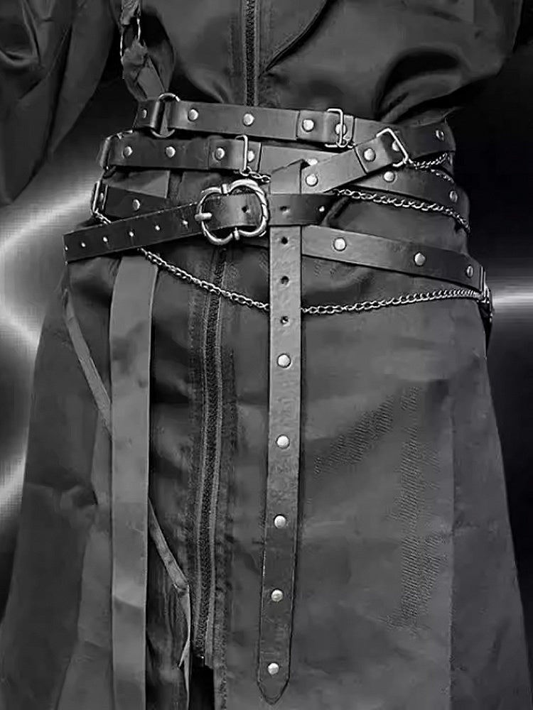 Taillengürtel Punk Schwarz/Khaki Charm Kette
