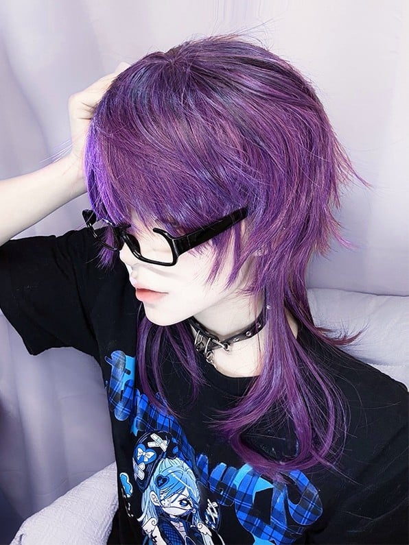 Style Purple Wig Length 40CM Ouji With Bangs