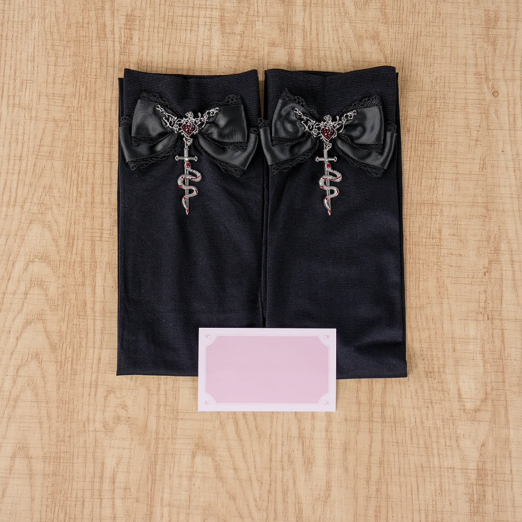 Red Regular/Long Bowknot Black Metal Snake Stockings Gothic Version Accents Jirai Over Kei Knee