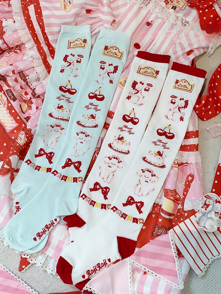 Süße Lolita-Overknee-Strümpfe mit Welpen-Print