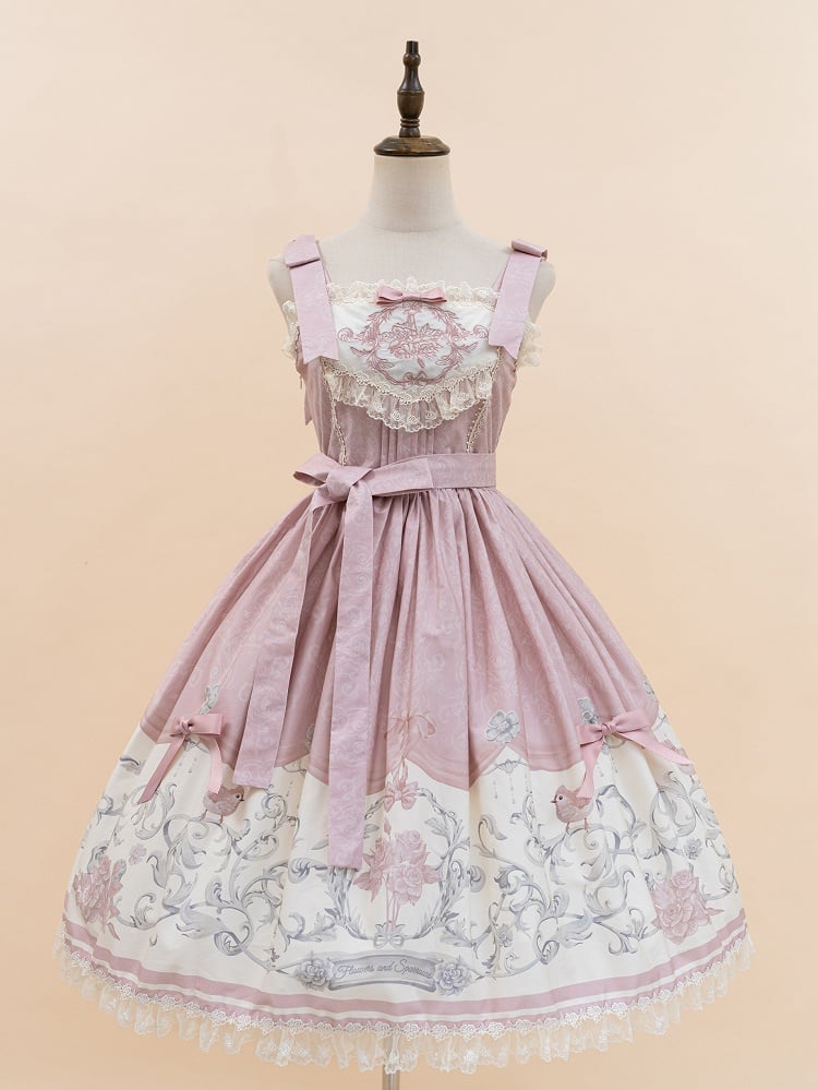 Pink Titmouse Floral Print Lolita Skirt Jumper and