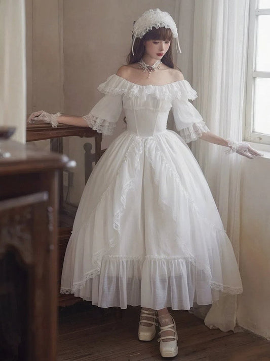 Basque Dress Boned Elastic White Classic Waist All Lolita Neckline
