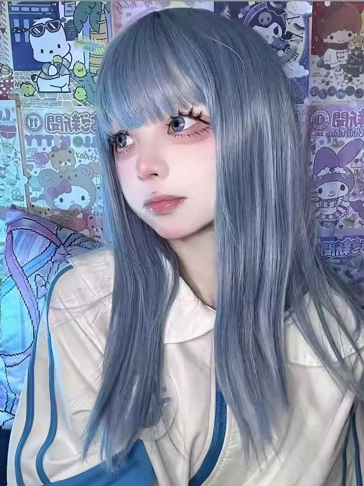 Bangs Straight Wig Length With 60CM Blue Air