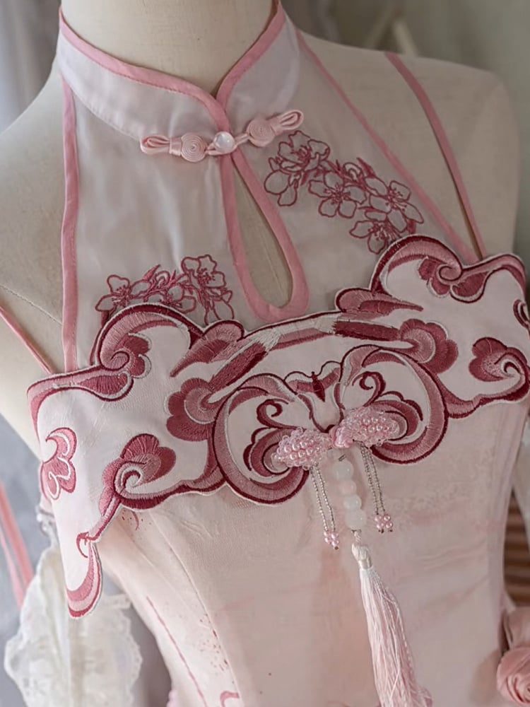 Dress Qi Cheongsam Sakura Skirt Lolita Print Jumper Pink Style