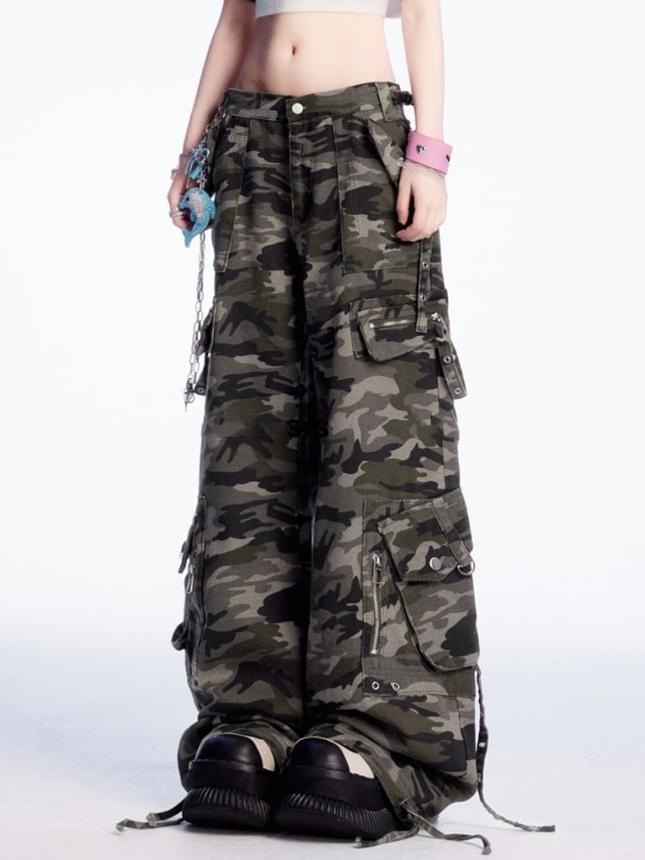 Wide-leg Cargo Pants Low Camouflage Waist Vintage