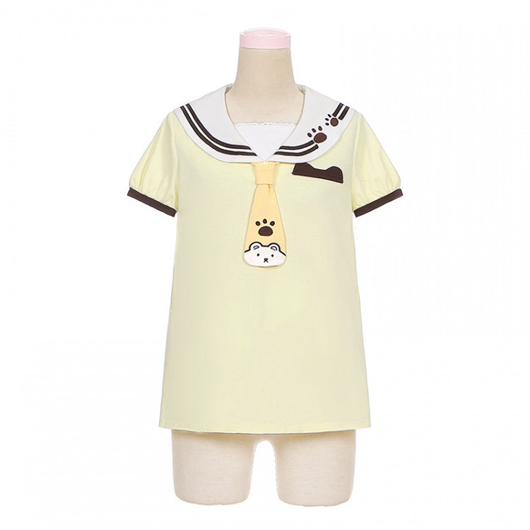 Yellow Sailor Collar Tie Design T-Shirt