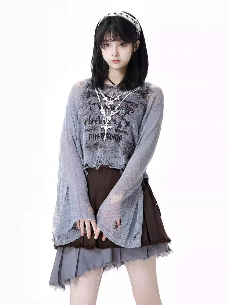 Hollow-out Sun Grey Cross Print Holes Coverup Distressed Protection