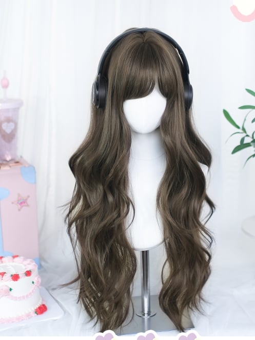 Long Wavy 65-70cm With Side-swept Black/Brown Wig Bangs