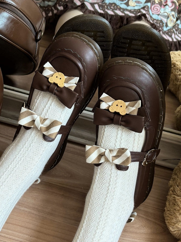 Design PU – und Kuma-Thema mit 2 cm flachem Ohrschuhband Lolita-Bär braun gestreifte Schleife