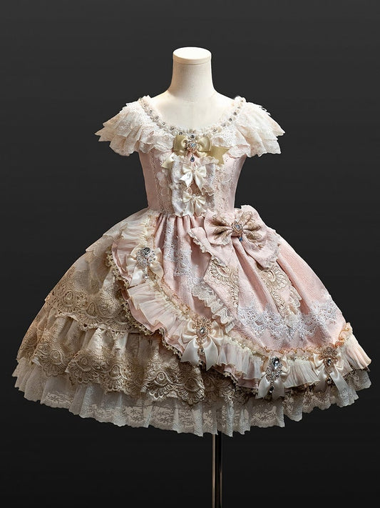 Bead Bow Accents Dress Rhinestone Lolita Pink Princess and