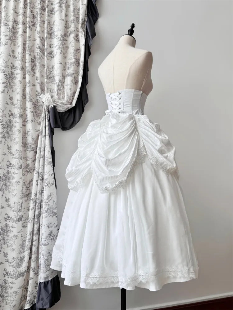 Gothic Skirt White Aristocrat Bust Lolita Boned Waist Under Corset High