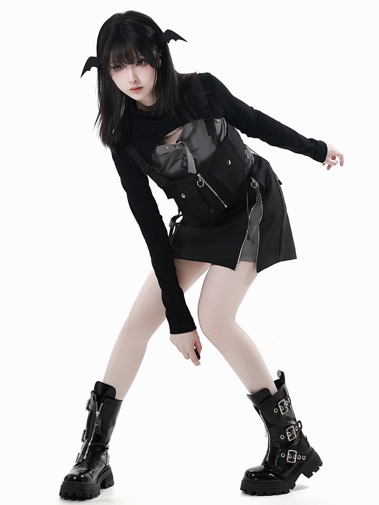 Neck Cropped Black Top Mock