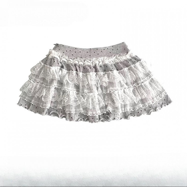 Polka-dot Pants Trim Y2K + Lace Skirt Tiered Cut Bittersweet Pattern Gray Wide-leg