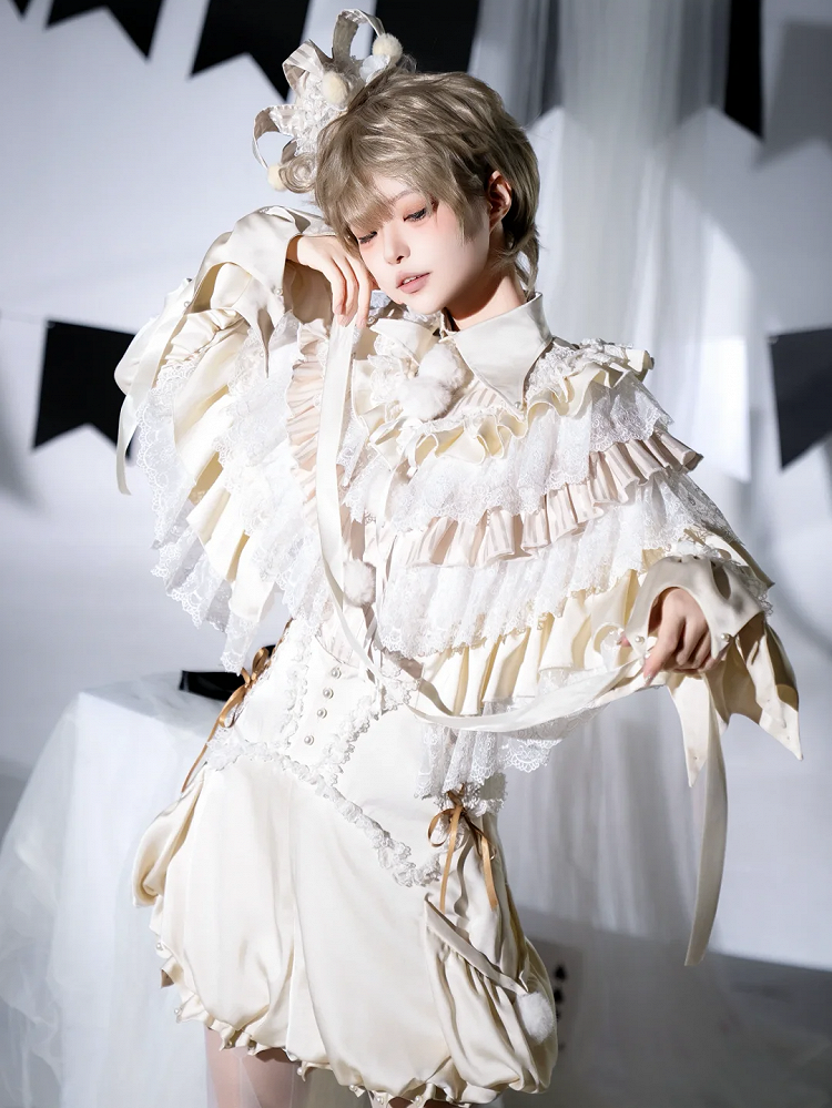 / Lagen-Rüschen Schwarz Overlay Apricot