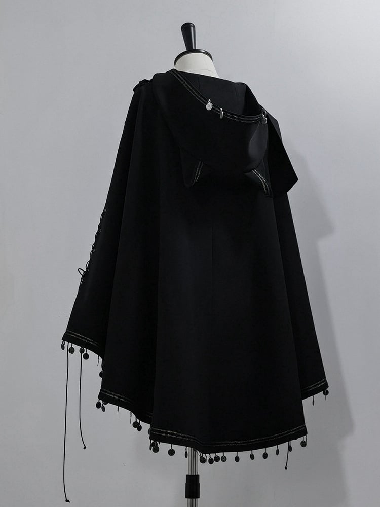 Fashion Cat High-low Ears Hem (Do Machine Black Ouji Not Wash) Cape Hooded