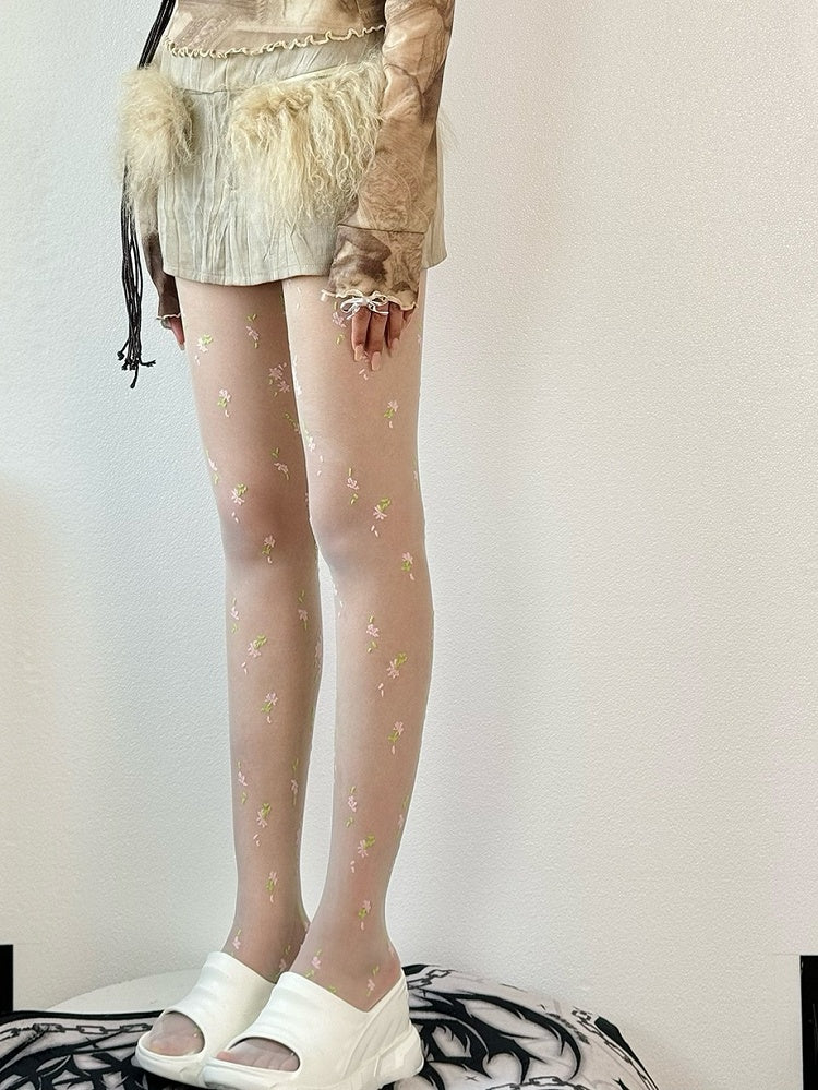 Details Tights White Floral