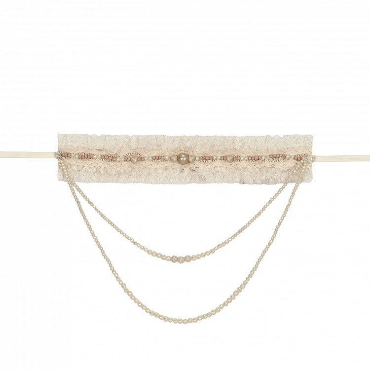 Choker Cream Lace with Bead Detachable Chain