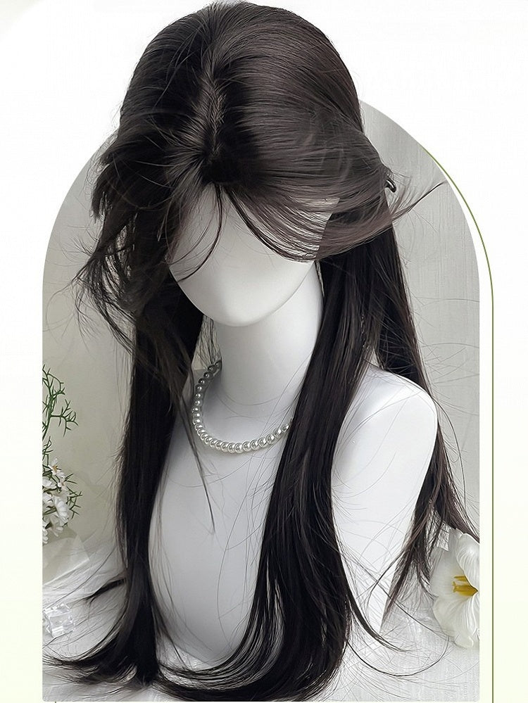 Length Straight 60CM Black With Curtain Wig Bangs