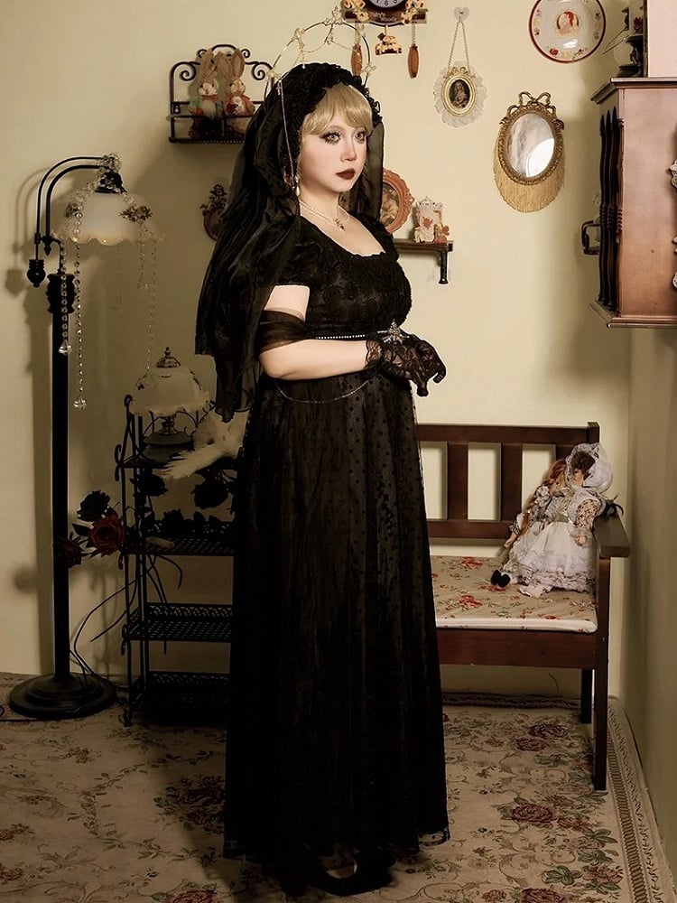 Piece Plus Square Available Vintage One Lolita Elegant Dress Waist Sizes Neckline Empire Black