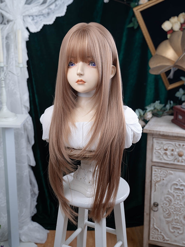 With 86CM Straight Bangs Length Wig Champagne Air