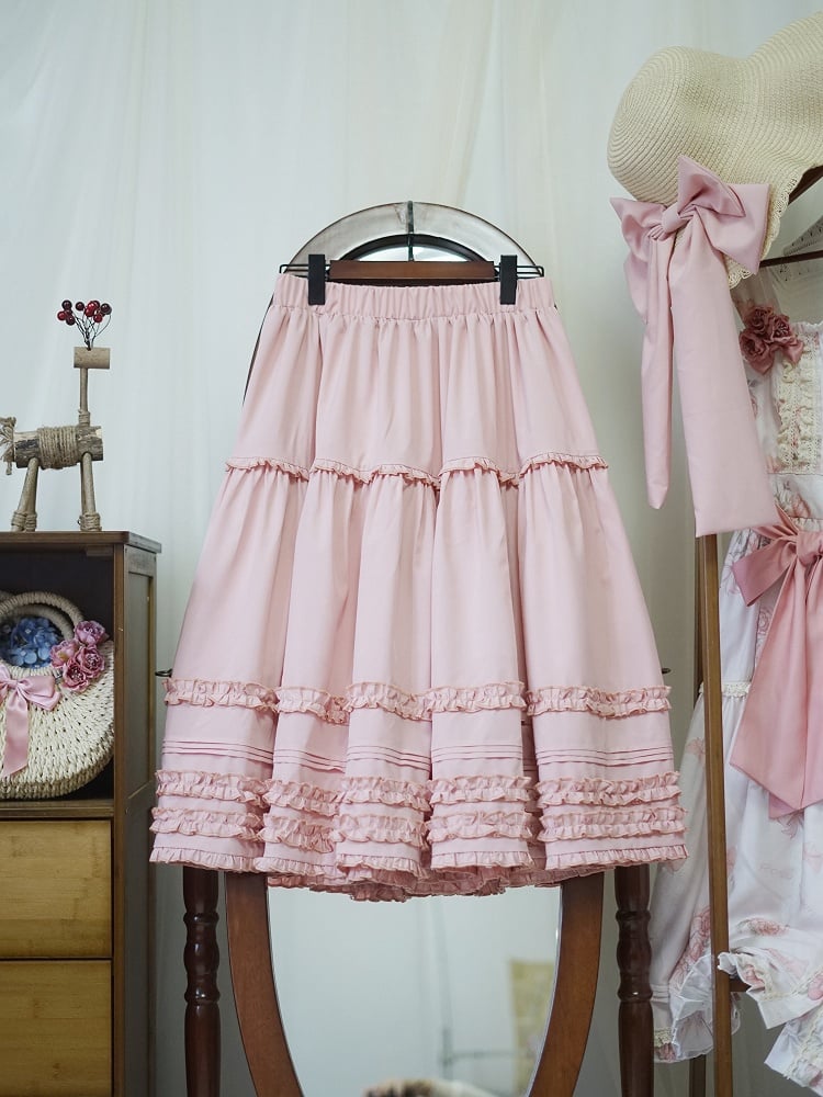 Pink Elastic Waist Tea Length Lolita Underskirt