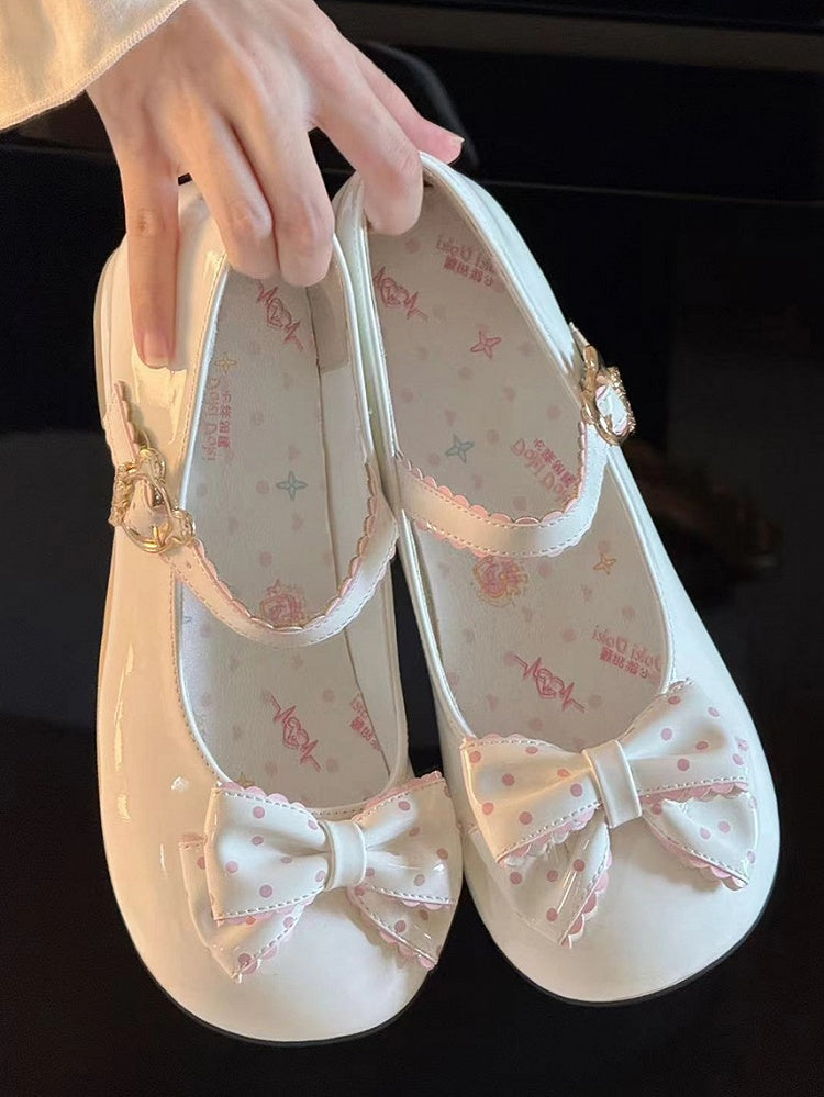 Lolita Leather - Janes PU White Fastener Mary Sweet at Teddy Bow Polka-dot and with Top