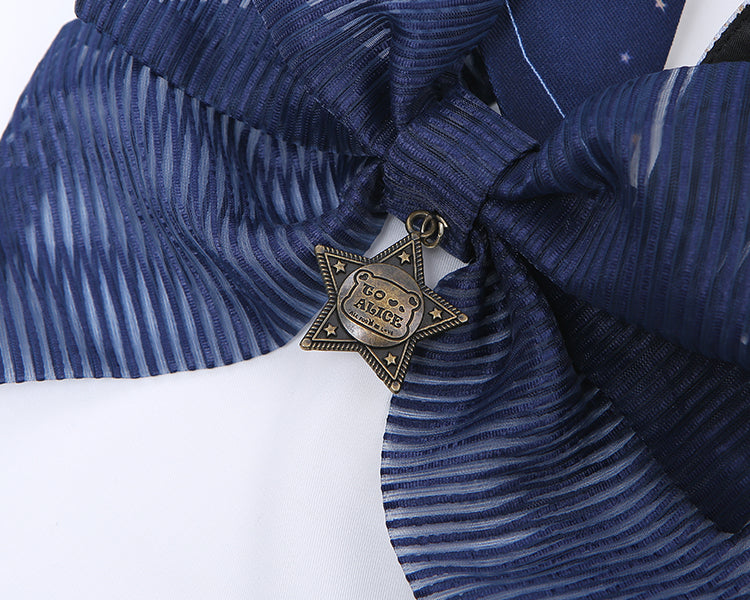 Dark Blue Celestial Globes Print Sailor Collar White JK Uniform Top