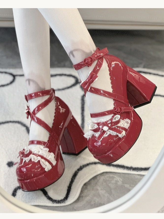 High Wine Heels Ruffled – Lolita Red Lace Dreamy