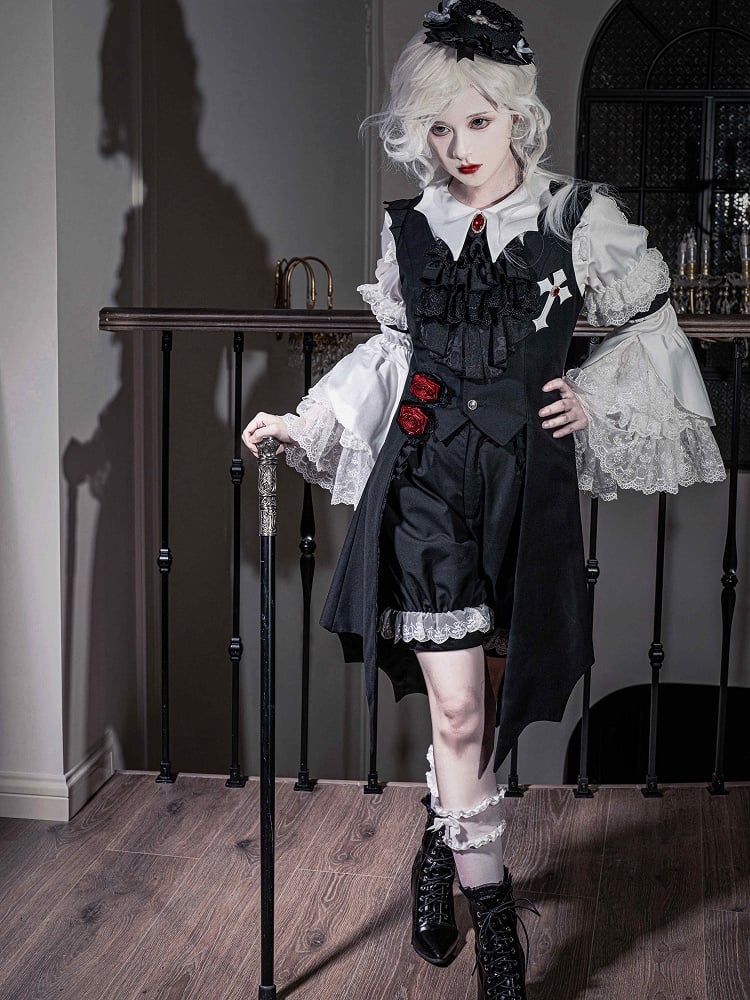 Schwarze Fashion Cuffs Ouji Weiße Shorts Spitze Lolita Besatz