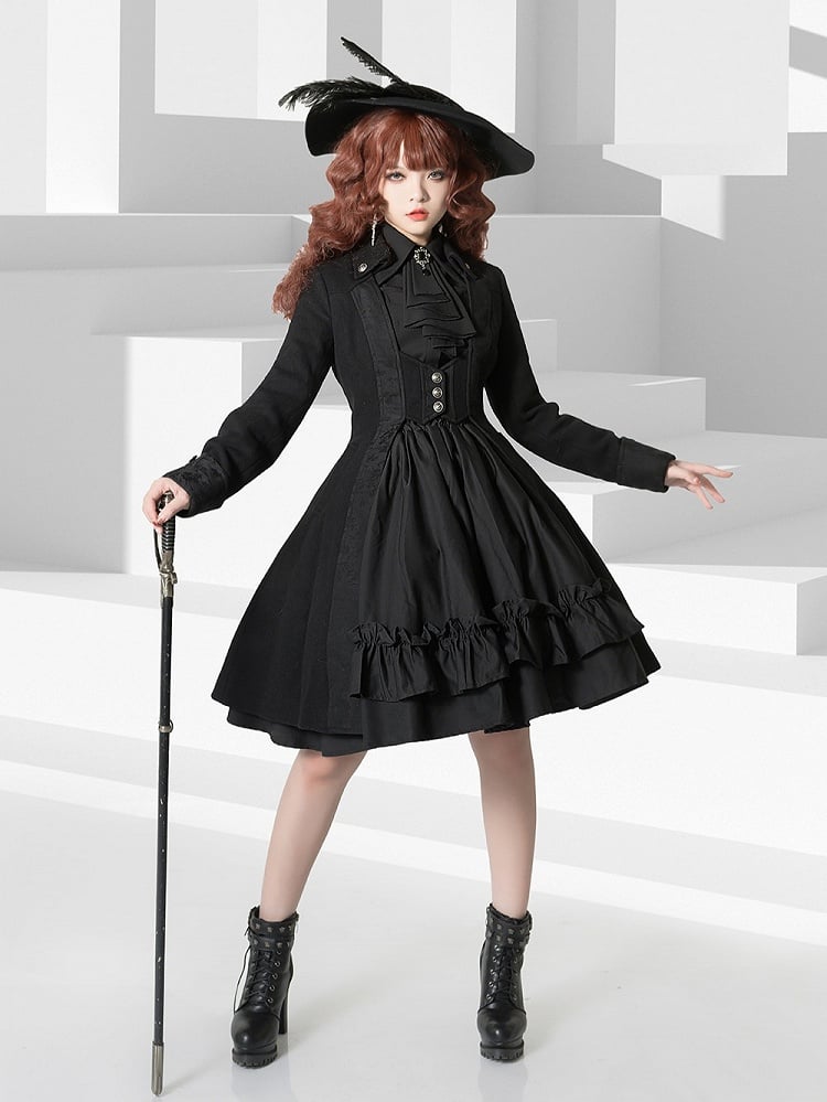 Lolita Shirt Jabot Sleeves Leg-of-mutton Black Ouji
