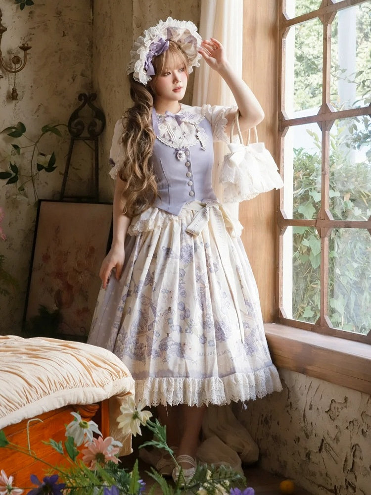Lolita Purple Classic Floral Print Bonnet