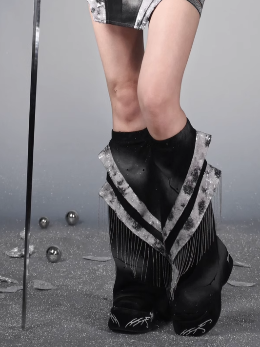 Futuristic Metal Fringe Cyberpunk Black  Leg Warmers Fashion Y3K