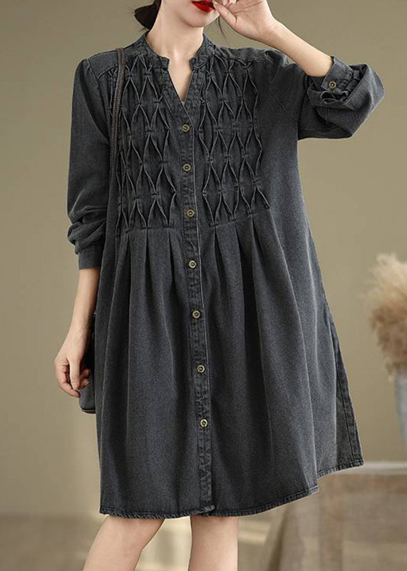 Fall Dresses Wrinkled V Long Patchwork Neck Black