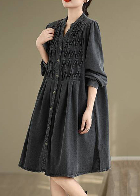 Fall Dresses Wrinkled V Long Patchwork Neck Black