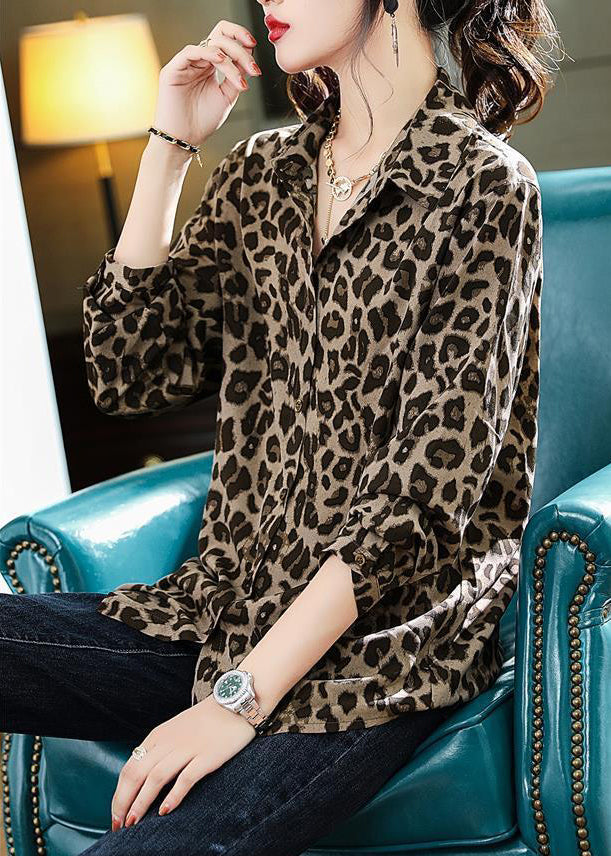 Chiffon Fall Bohemian Print Leopard Shirts
