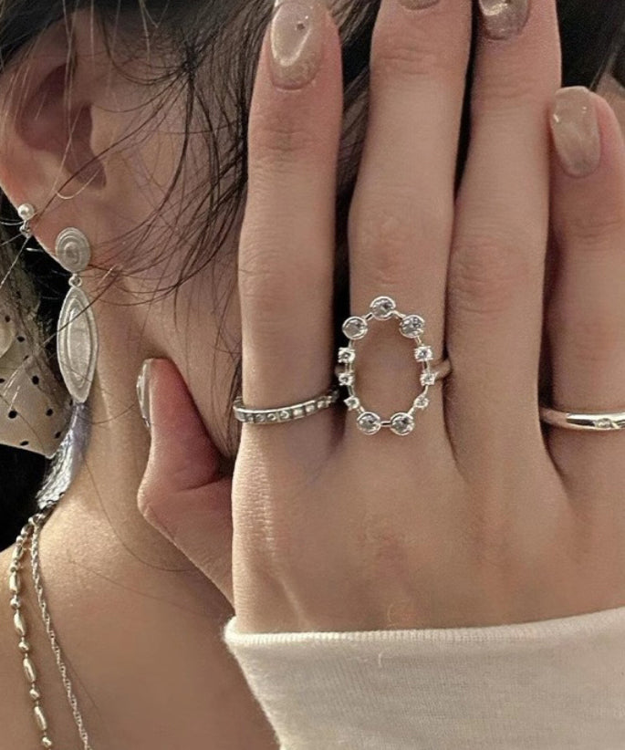 Zircon Rings Set Open Silk Three-Piece Boho Stainless Steel