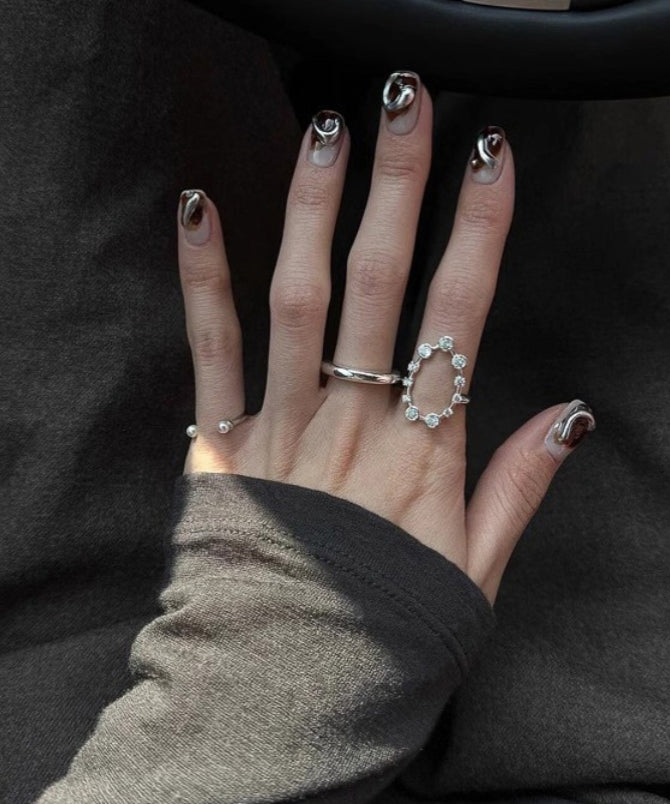 Zircon Rings Set Open Silk Three-Piece Boho Stainless Steel