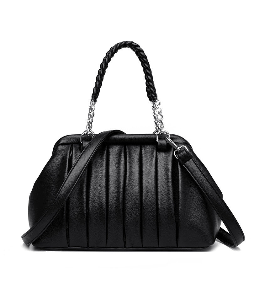 Wrinkled Durable Calf Tote Boutique Black Leather Bag
