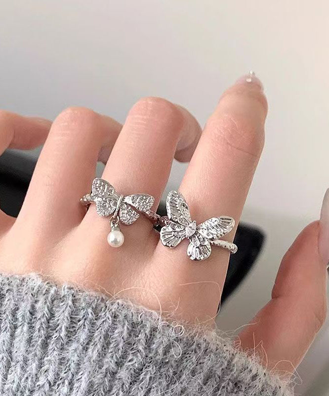 Pearl Set Gold Two-Piece Brief Butterfly Rings Alloy
